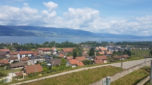 Vue sur le village de Cheyres et le lac de Neuchâtel